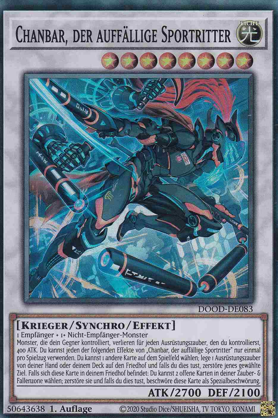 Chanbar, der auffällige Sportritter DOOD-DE083 ist in Super Rare Yu-Gi-Oh Karte aus Doom of Dimensions 1.Auflage