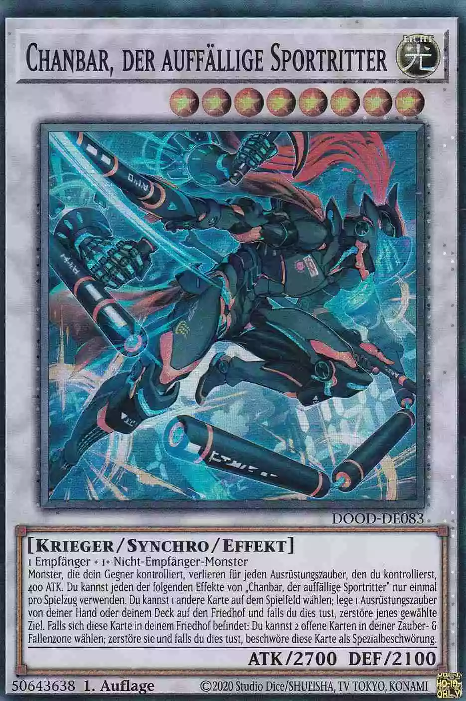Chanbar, der auffällige Sportritter DOOD-DE083 ist in Super Rare Yu-Gi-Oh Karte aus Doom of Dimensions 1.Auflage