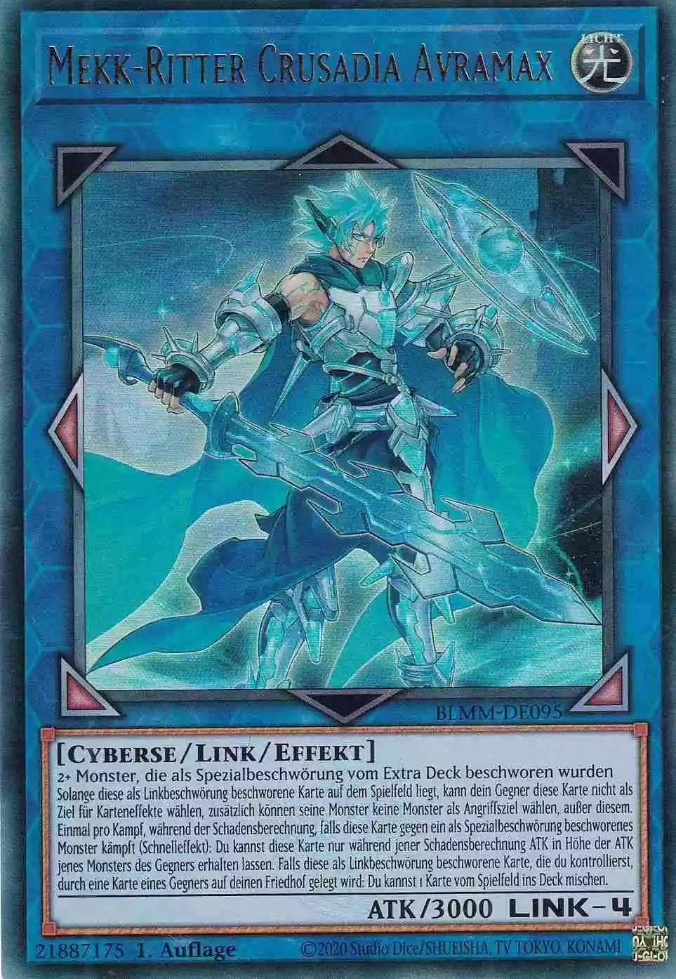 Mekk-Ritter Crusadia Avramax Ultra Rare BLMM-DE095 Yugioh Karte Mekk-Ritter Crusadia Avramax BLMM-DE095 ist in Ultra Rare Yu-Gi-Oh Karte aus Battles of Legend Monster Mayhem 1.Auflage