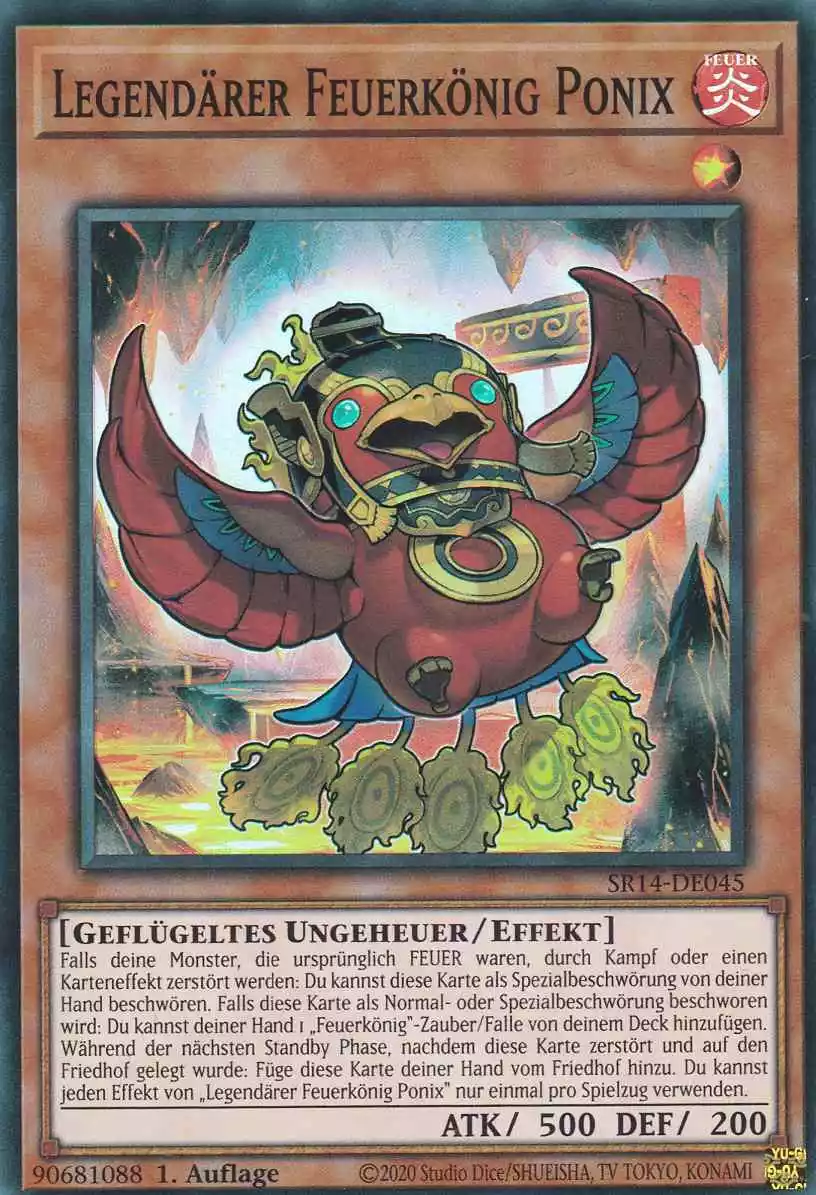 Legendärer Feuerkönig Ponix SR14-DE045 ist in Super Rare Yu-Gi-Oh Karte aus Fire Kings 1.Auflage