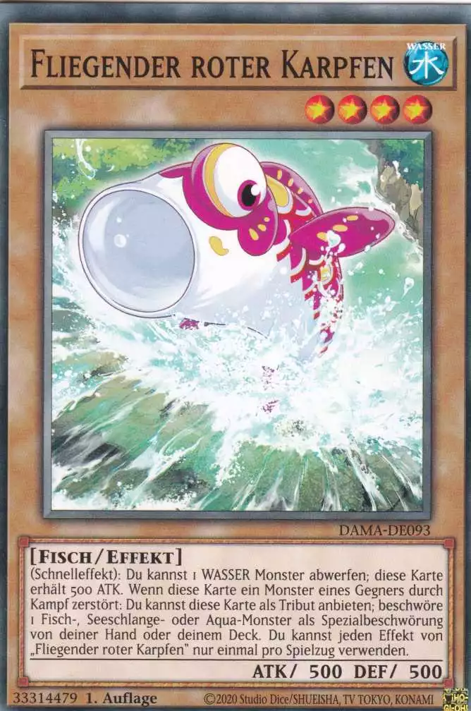 Fliegender roter Karpfen DAMA-DE093 ist in Common Yu-Gi-Oh Karte aus Dawn of Majesty 1.Auflage