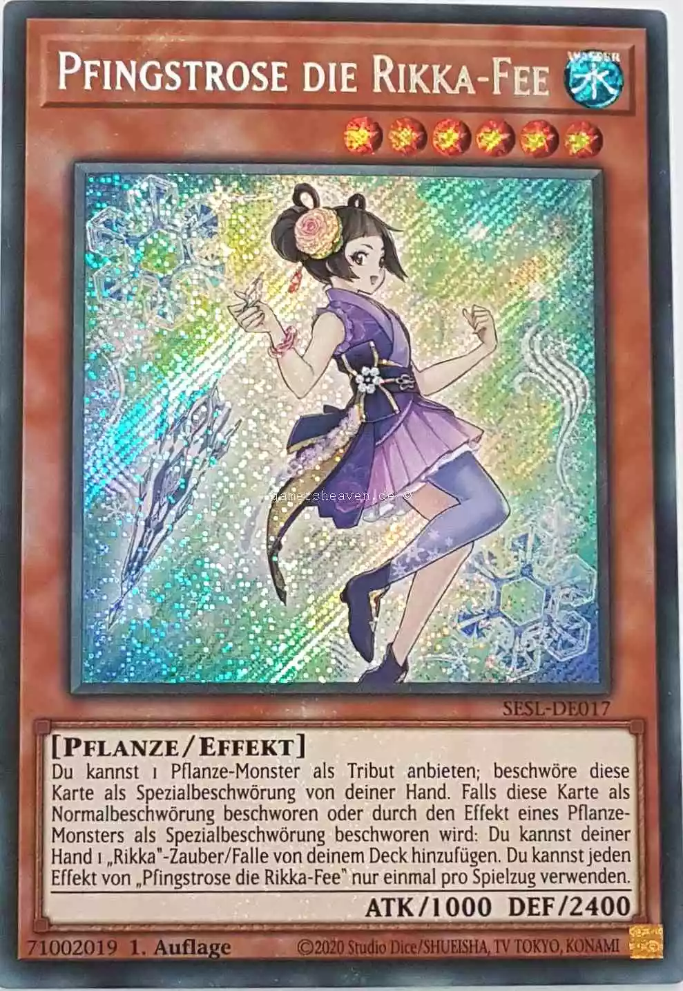 Pfingstrose die Rikka-Fee SESL-DE017 ist in Secret Rare Yu-Gi-Oh Karte aus Secret Slayers 1.Auflage