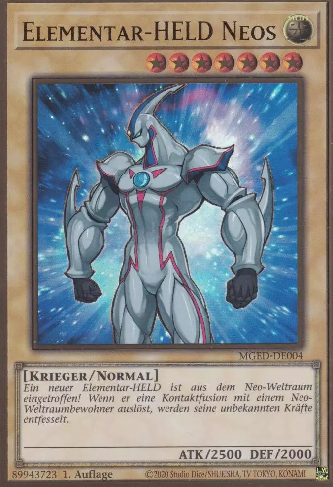 Elementar-HELD Neos MGED-DE004 ist in Premium Gold Rare Yu-Gi-Oh Karte aus Maximum Gold El Dorado 1.Auflage