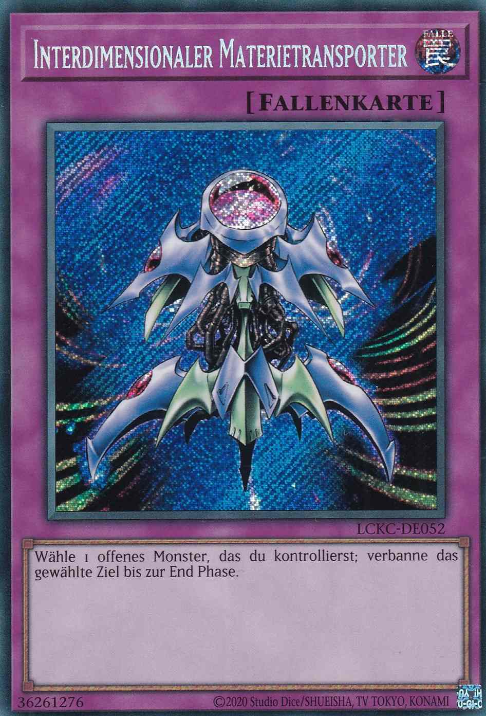 Interdimensionaler Materietransporter Secret Rare LCKC-DE052 Yugioh Karte Interdimensionaler Materietransporter LCKC-DE052 ist in Secret Rare Yu-Gi-Oh Karte aus Legendary Collection Kaiba unlimitiert