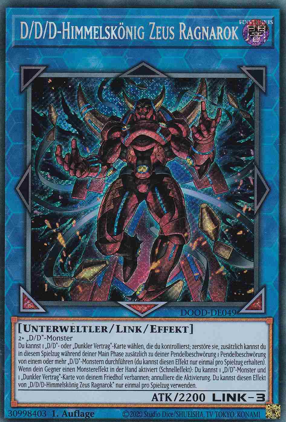 D/D/D-Himmelskönig Zeus Ragnarok DOOD-DE049 ist in Secret Rare Yu-Gi-Oh Karte aus Doom of Dimensions 1.Auflage