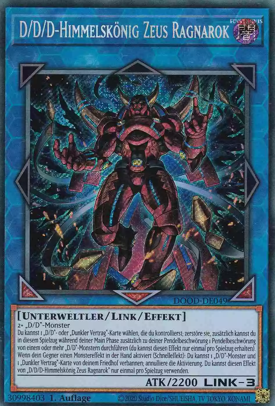 D/D/D-Himmelskönig Zeus Ragnarok Secret Rare DOOD-DE049 Yugioh Karte D/D/D-Himmelskönig Zeus Ragnarok DOOD-DE049 ist in Secret Rare Yu-Gi-Oh Karte aus Doom of Dimensions 1.Auflage