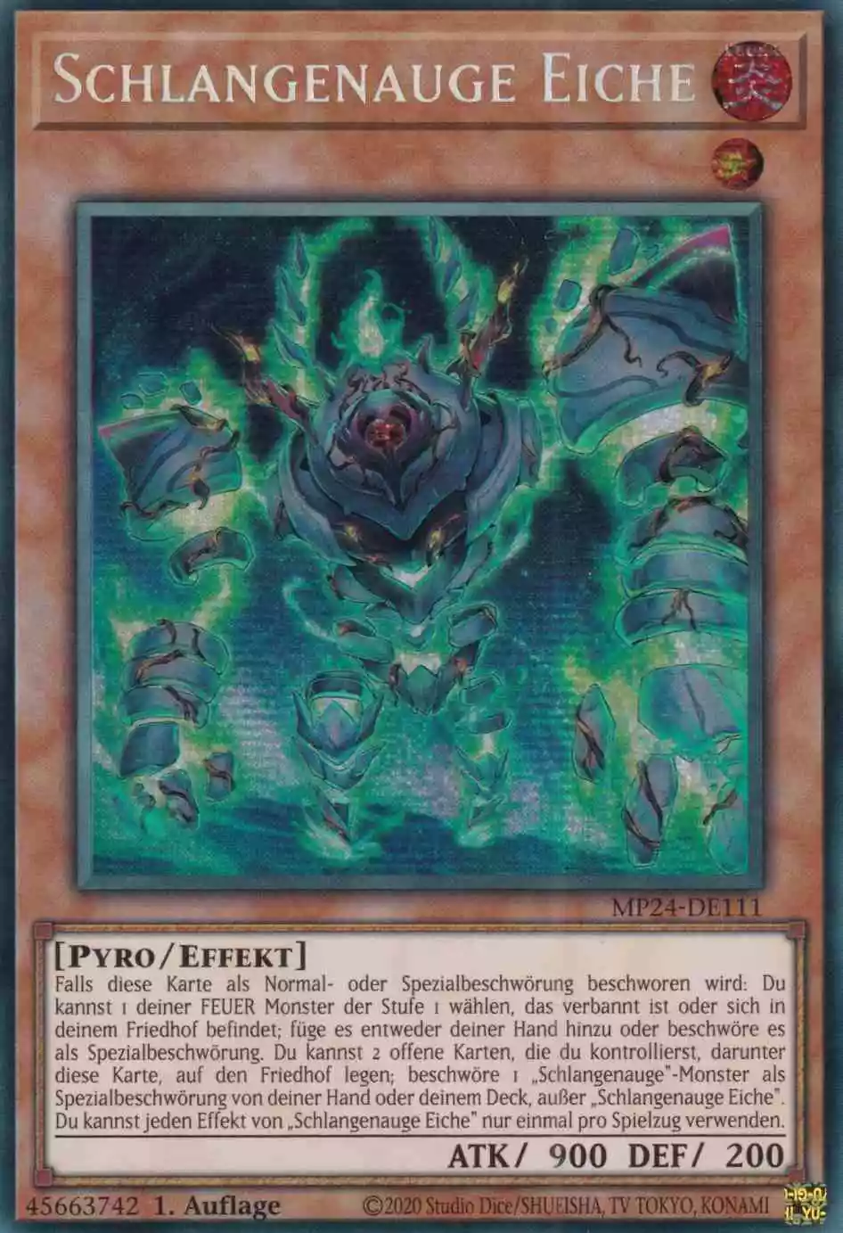 Schlangenauge Eiche MP24-DE111 ist in Prismatic Secret Rare Yu-Gi-Oh Karte aus 25th Anniversary Tin Dueling Mirrors 1.Auflage
