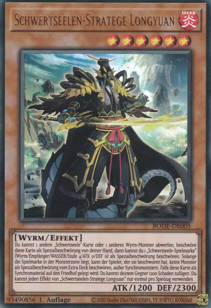 Schwertseelen-Stratege Longyuan BODE-DE005 ist in Ultra Rare Yu-Gi-Oh Karte aus Burst of Destiny 1.Auflage