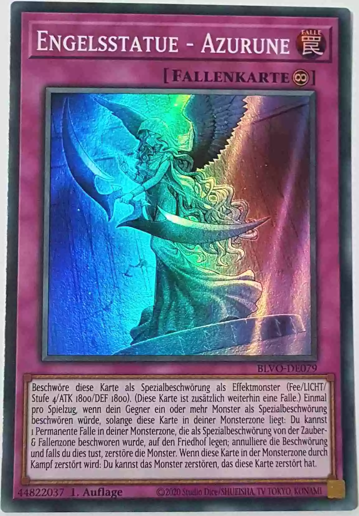 Engelsstatue - Azurune BLVO-DE079 ist in Super Rare Yu-Gi-Oh Karte aus Blazing Vortex 1.Auflage