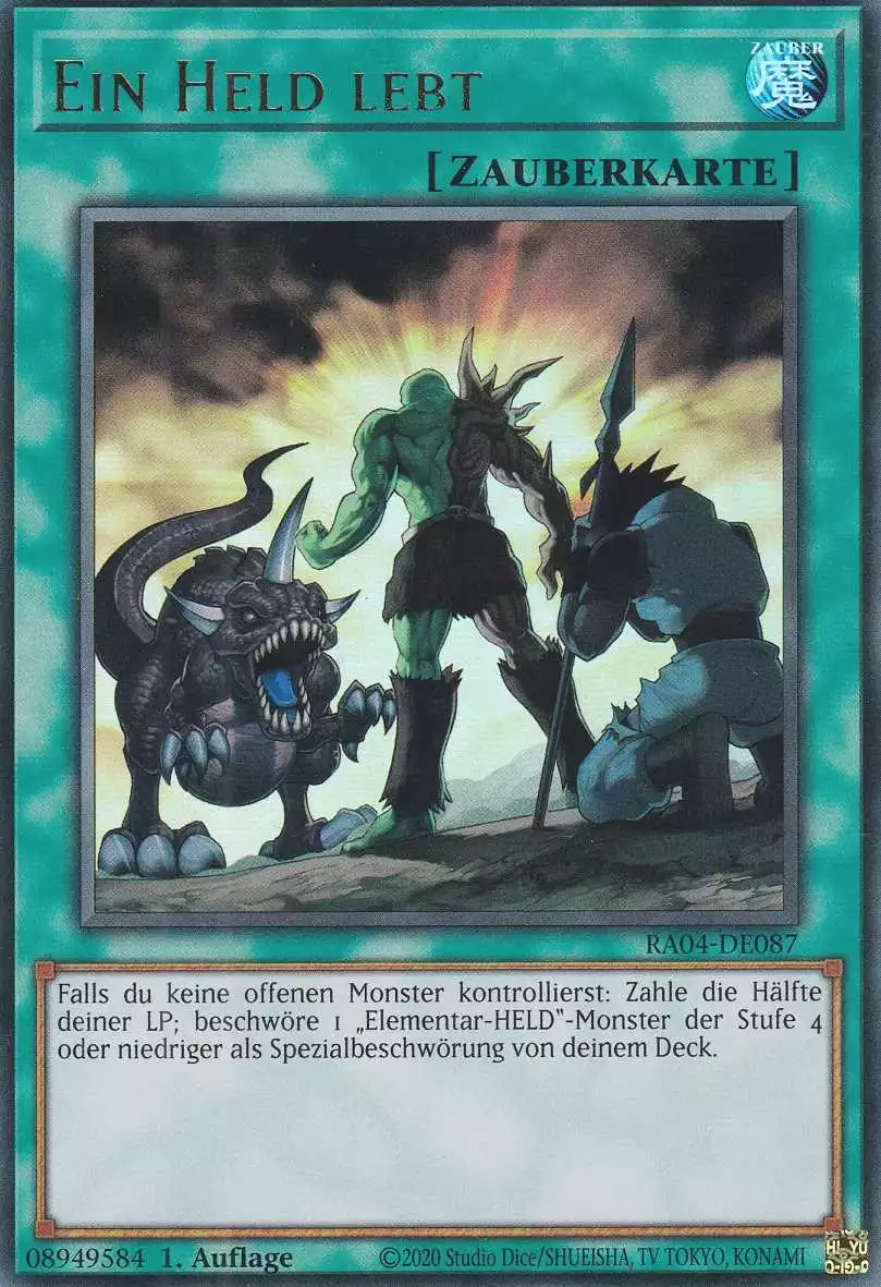 Ein Held lebt RA04-DE087 ist in Ultra Rare Yu-Gi-Oh Karte aus Quarter Century Stampede 1.Auflage