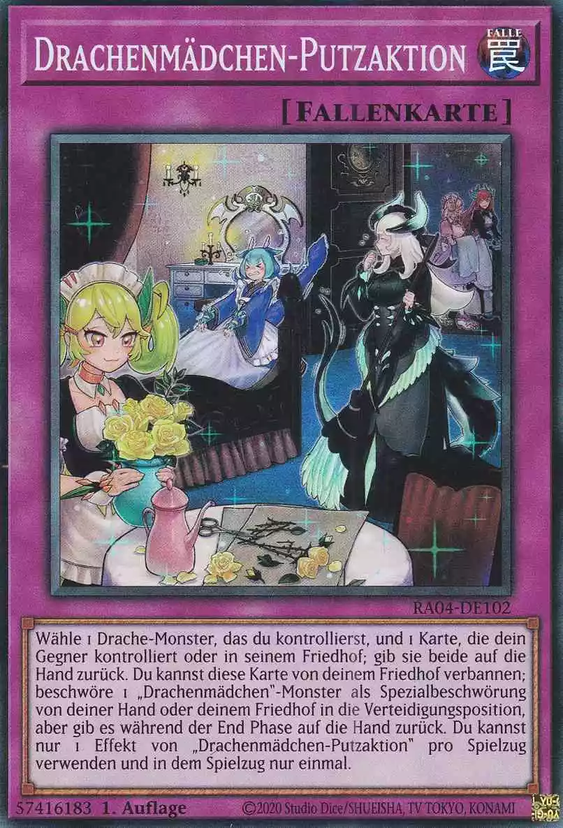 Drachenmädchen-Putzaktion RA04-DE102 ist in Super Rare Yu-Gi-Oh Karte aus Quarter Century Stampede 1.Auflage