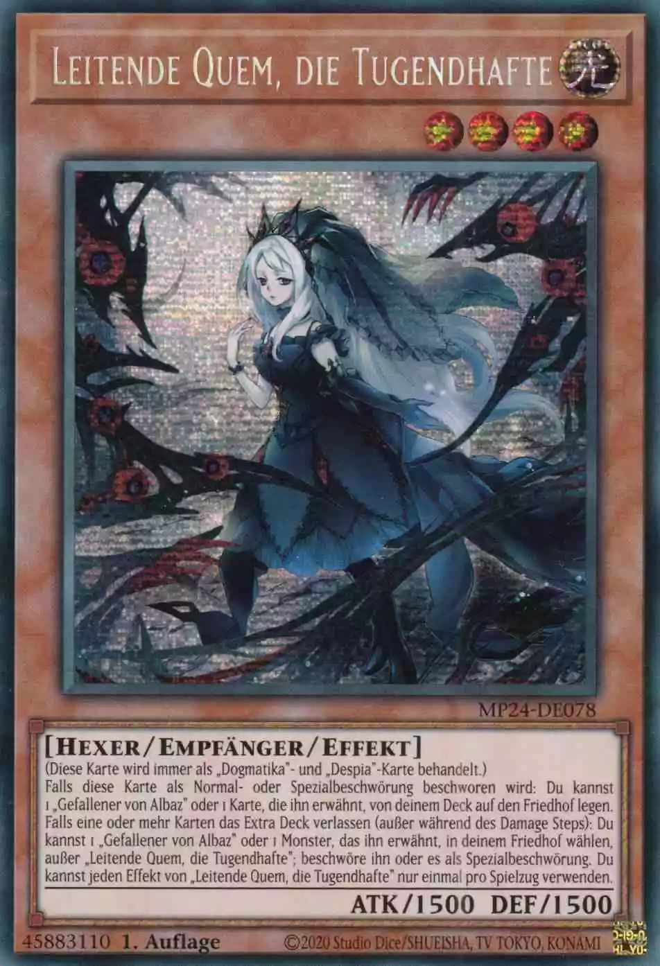 Leitende Quem, die Tugendhafte MP24-DE078 ist in Prismatic Secret Rare Yu-Gi-Oh Karte aus 25th Anniversary Tin Dueling Mirrors 1.Auflage
