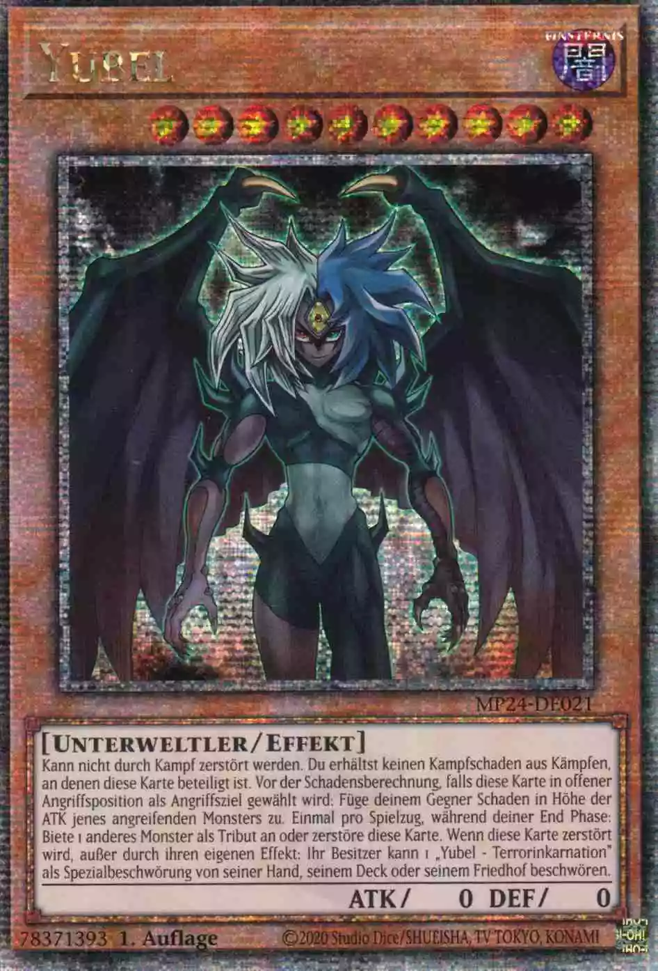 Yubel MP24-DE021 ist in Quarter Century Secret Rare Yu-Gi-Oh Karte aus 25th Anniversary Tin Dueling Mirrors 1.Auflage