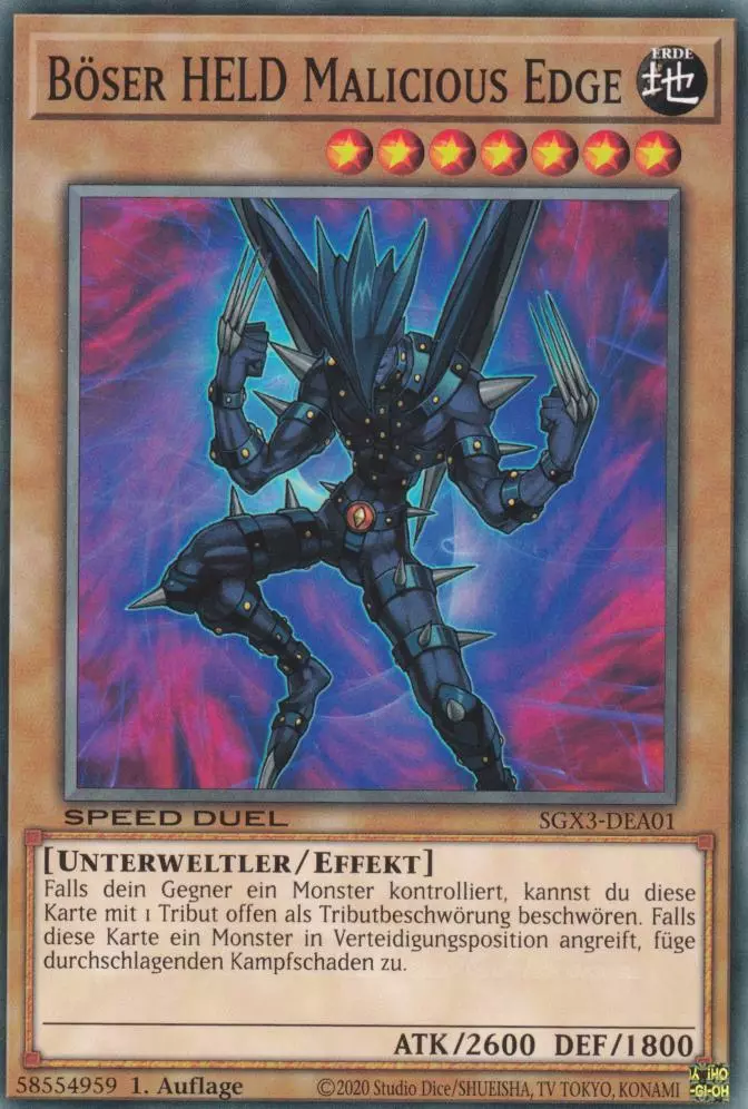 Böser HELD Malicious Edge SGX3-DEA01 ist in Common Yu-Gi-Oh Karte aus Speed Duel GX: Duelists of Shadows 1.Auflage