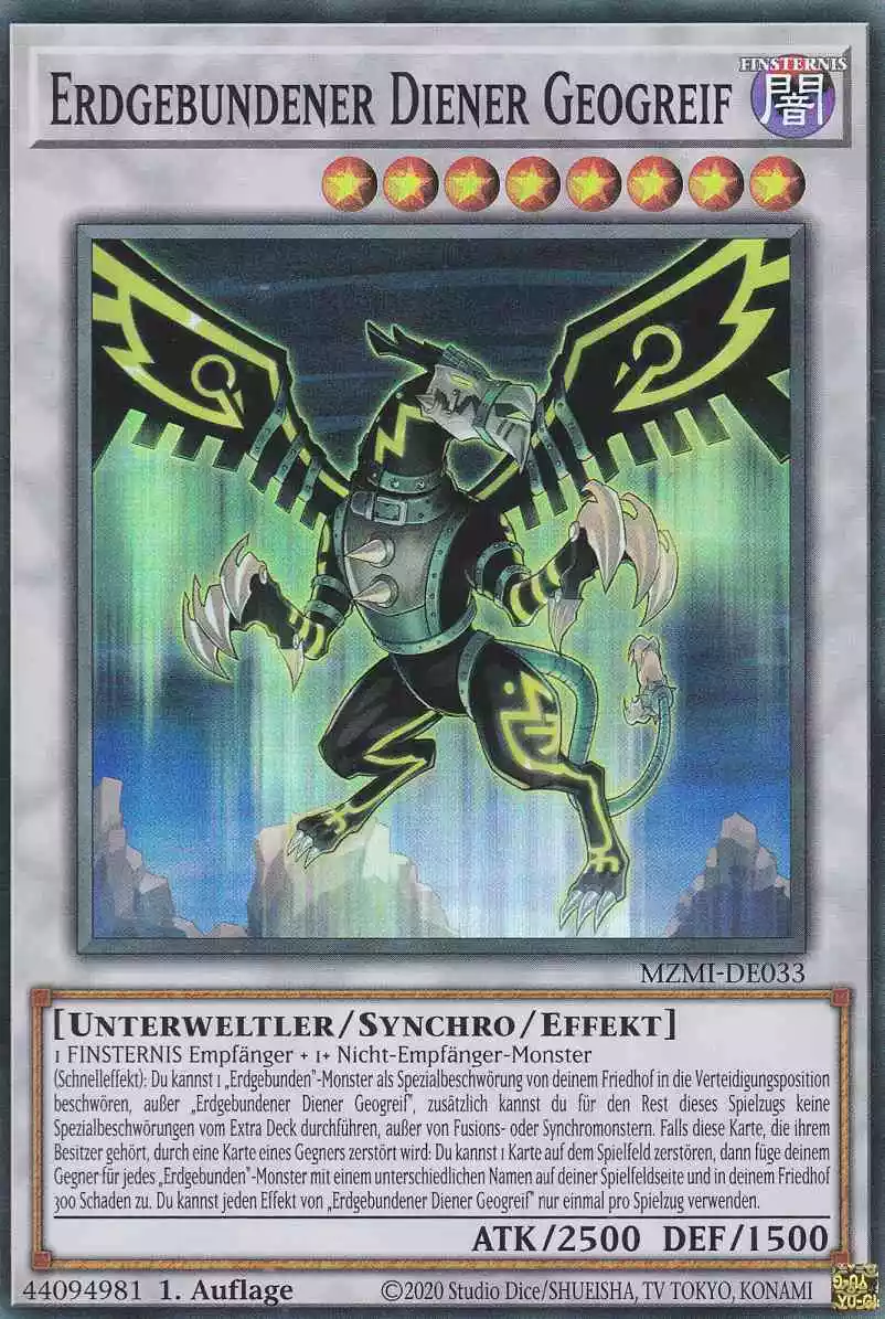 Erdgebundener Diener Geogreif MZMI-DE033 ist in Super Rare Yu-Gi-Oh Karte aus Maze of Millennia 1.Auflage