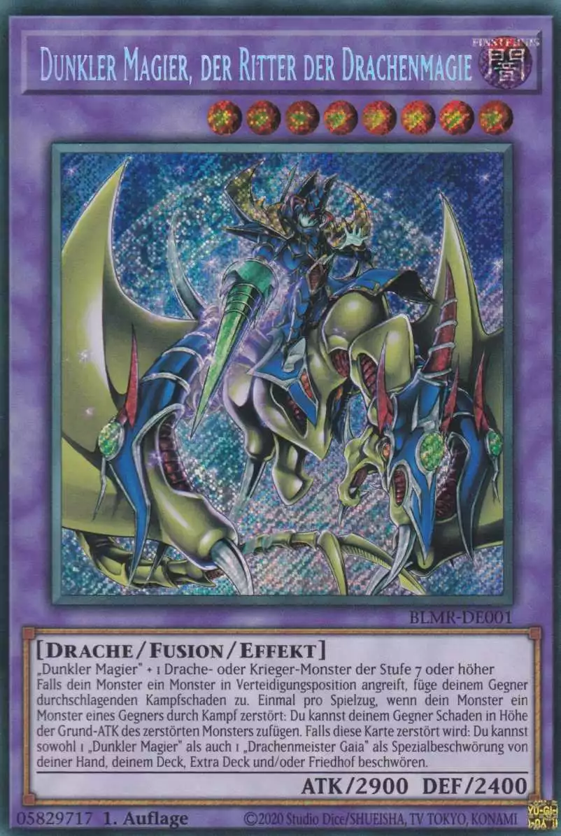 Dunkler Magier, der Ritter der Drachenmagie BLMR-DE001 ist in Secret Rare Yu-Gi-Oh Karte aus Battles of Legend Monstrous Revenge 1.Auflage