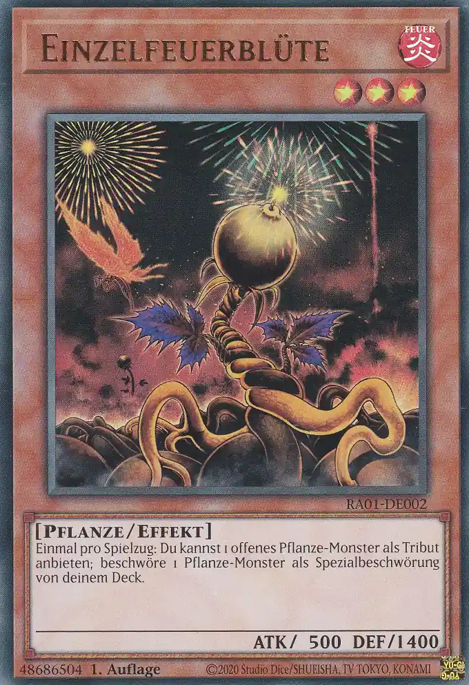 Einzelfeuerblüte RA01-DE002 ist in Ultra Rare Yu-Gi-Oh Karte aus 25th Anniversary Rarity Collection 1.Auflage