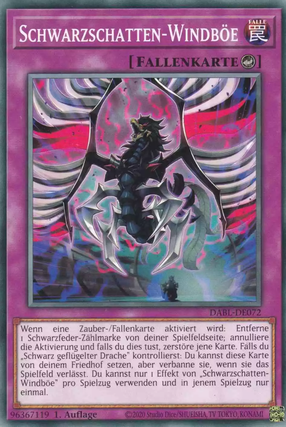 Schwarzschatten-Windböe DABL-DE072 ist in Common Yu-Gi-Oh Karte aus Darkwing Blast 1.Auflage