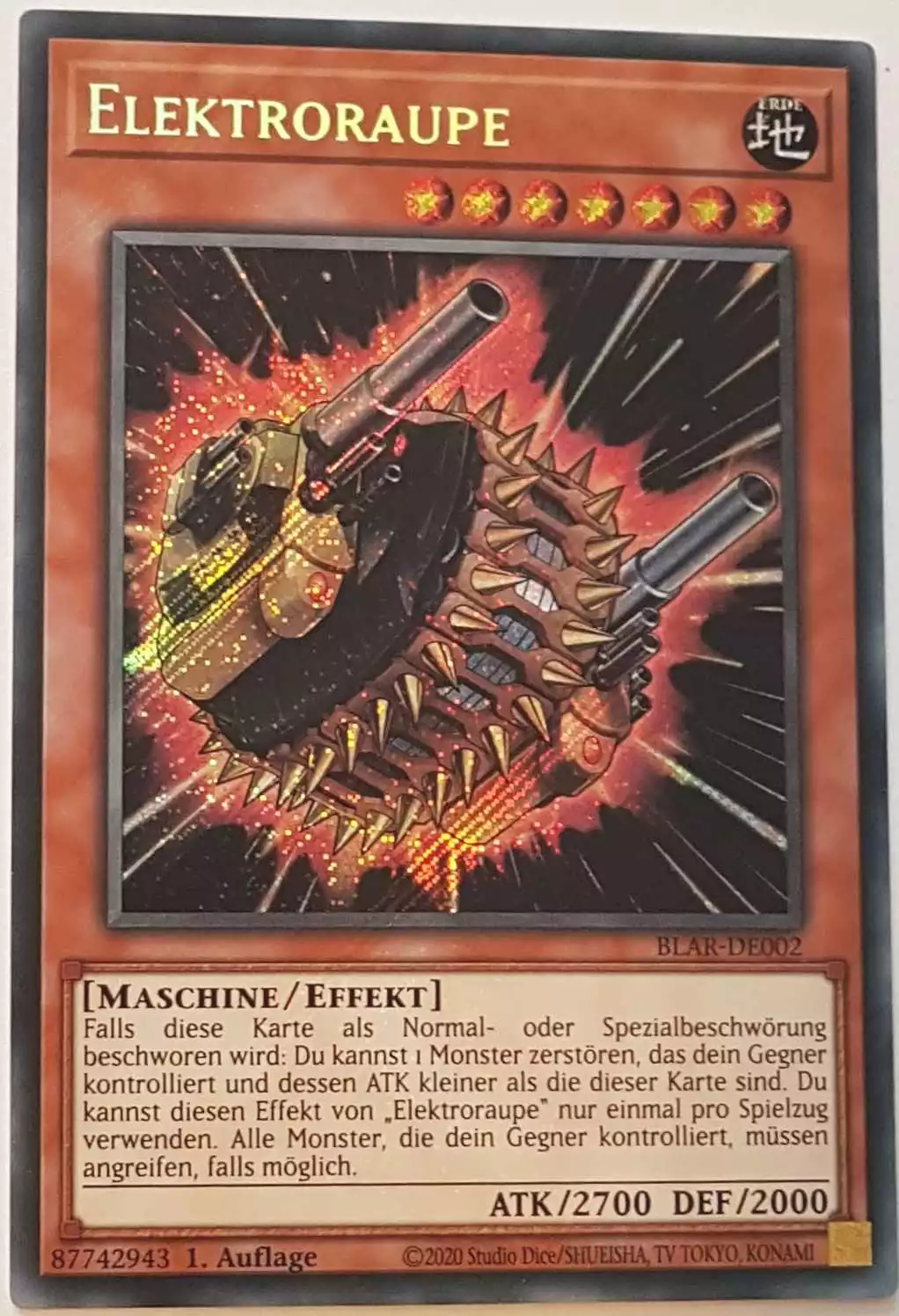 Elektroraupe BLAR-DE002 ist in Secret Rare Yu-Gi-Oh Karte aus Battles of Legend: Armageddon 1.Auflage