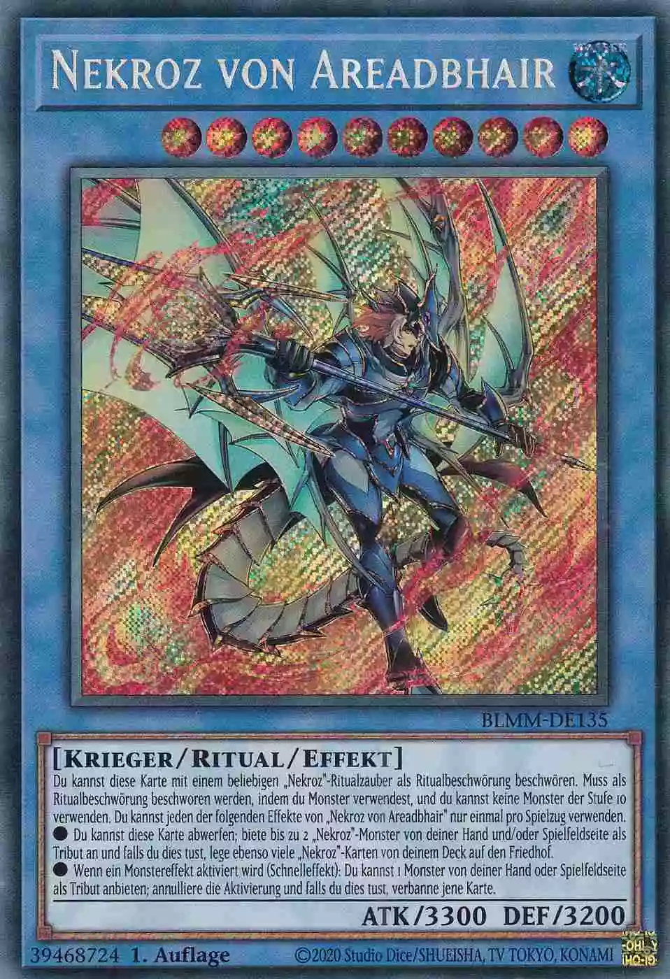 Nekroz von Areadbhair Secret Rare BLMM-DE135 Yugioh Karte Nekroz von Areadbhair BLMM-DE135 ist in Secret Rare Yu-Gi-Oh Karte aus Battles of Legend Monster Mayhem 1.Auflage