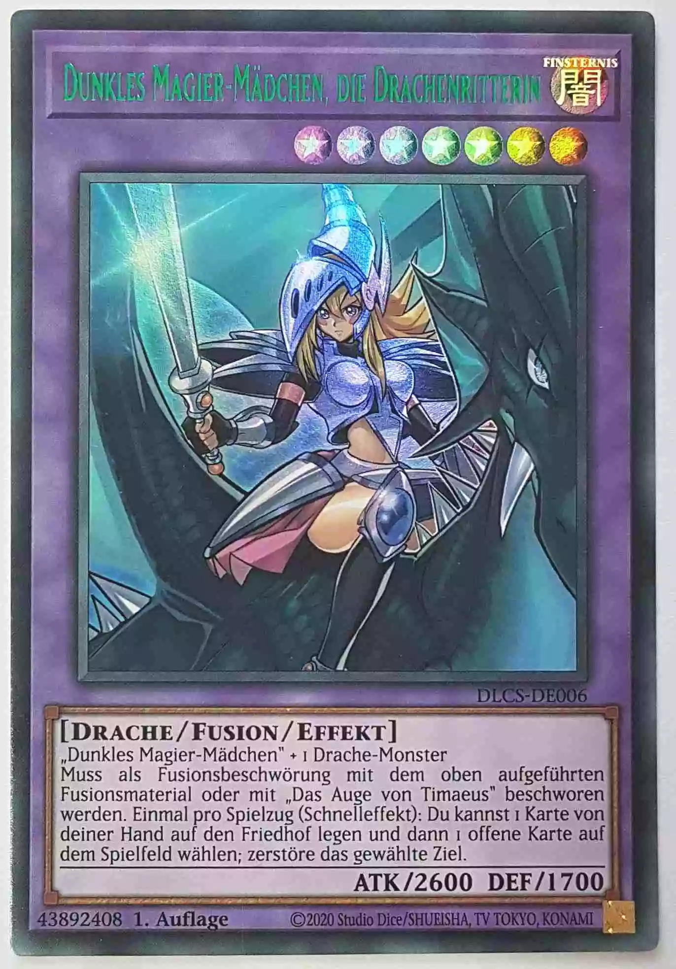 Dunkles Magier-Mädchen, die Drachenritterin (grün) DLCS-DE006-G ist in Colorful Ultra Rare Yu-Gi-Oh Karte aus Dragons of Legend The Complete Series 1.Auflage