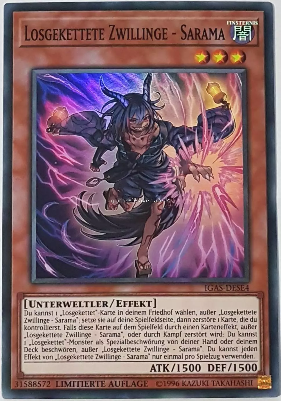 Losgekettete Zwillinge - Sarama IGAS-DESE4 ist in Super Rare Yu-Gi-Oh Karte aus Ignition Assault 1.Auflage