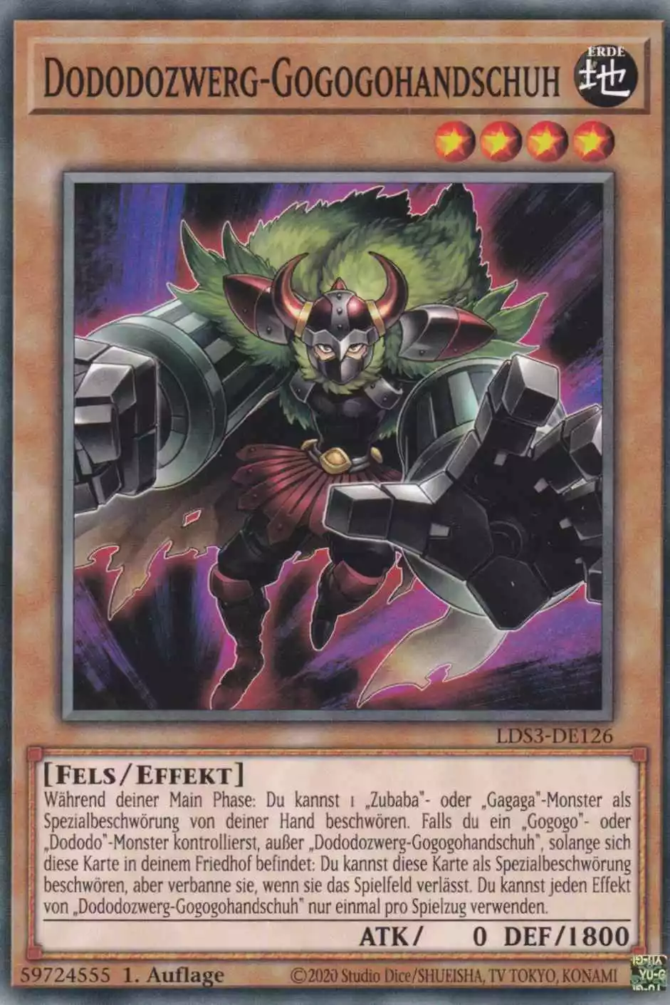 Dododozwerg-Gogogohandschuh LDS3-DE126 ist in Common Yu-Gi-Oh Karte aus Legendary Duelists Season 3 1.Auflage