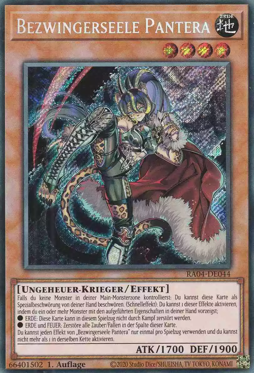 Bezwingerseele Pantera RA04-DE044 ist in Secret Rare Yu-Gi-Oh Karte aus Quarter Century Stampede 1.Auflage