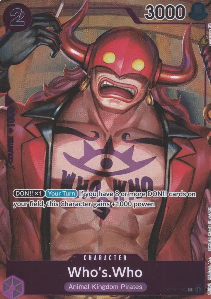 op01-109-a-who-s-who-uncommon-romance-dawn Who's.Who OP01-109 ist in Uncommon. Die One Piece Karte ist aus Romance Dawn in Parallel Alternative Art.