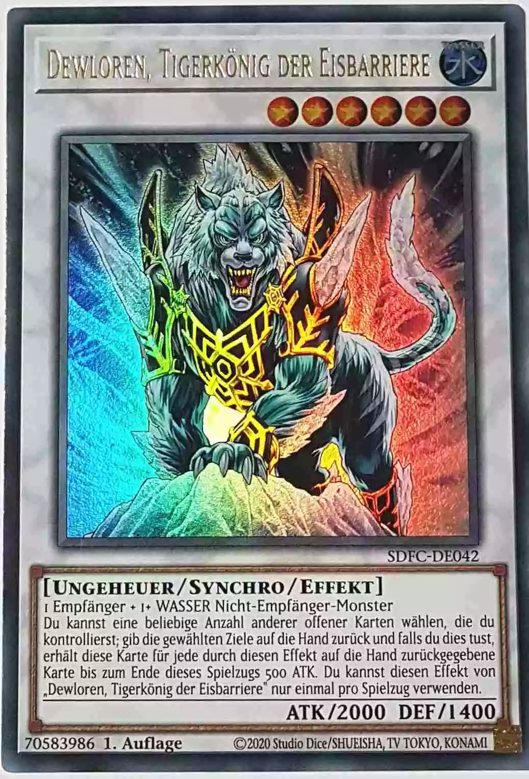 Dewloren, Tigerkönig der Eisbarriere SDFC-DE042 ist in Ultra Rare Yu-Gi-Oh Karte aus Freezing Chains 1.Auflage