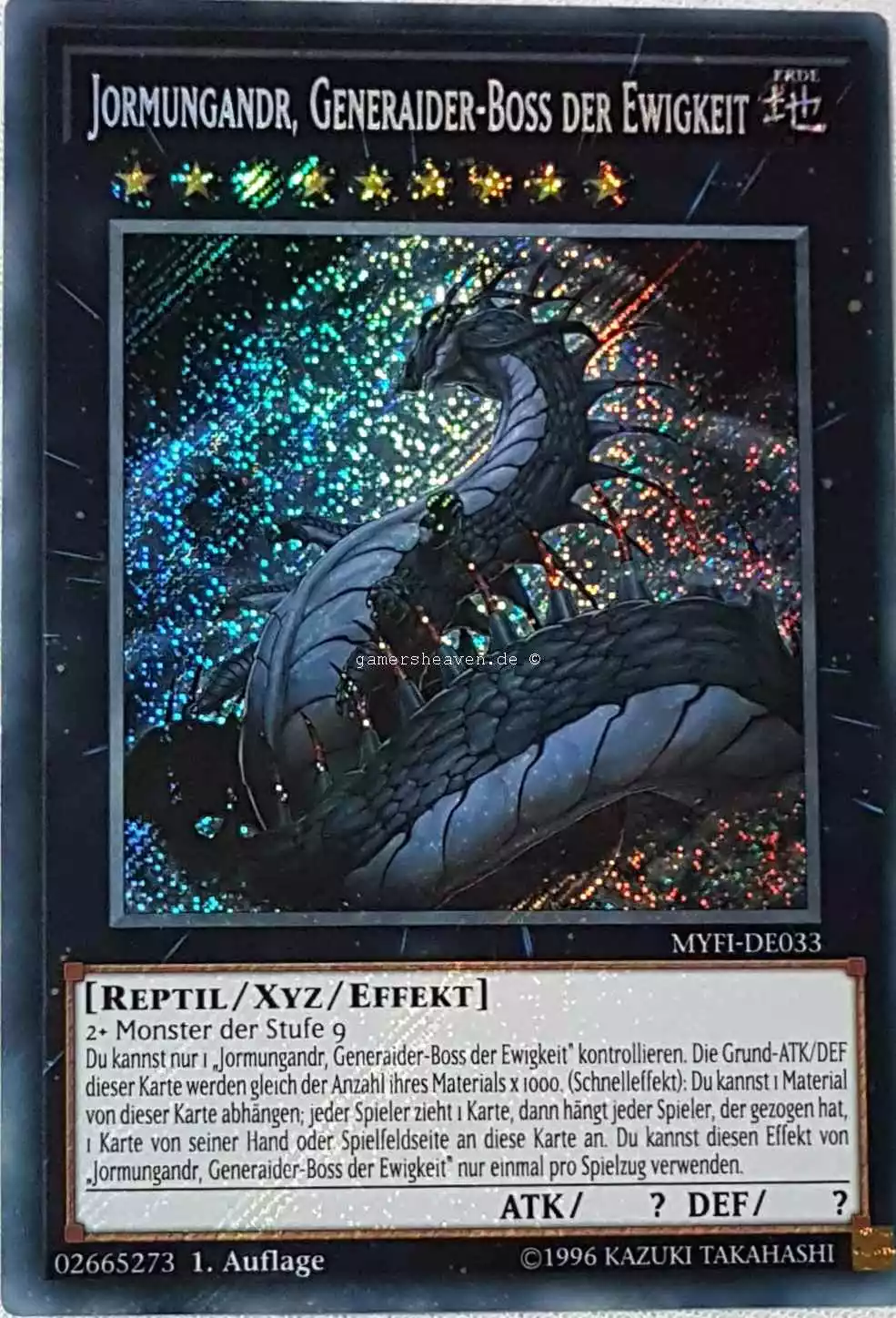 Jormungandr, Generaider-Boss der Ewigkeit MYFI-DE033 ist in Secret Rare aus Mystic Fighters 1.Auflage