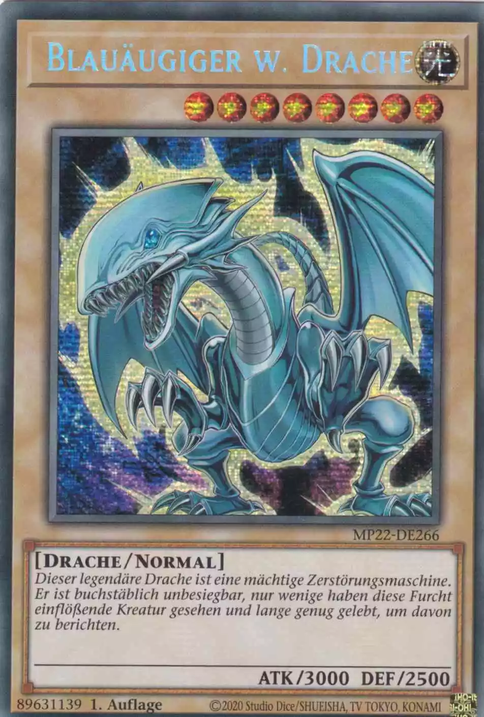 Blauäugiger w. Drache MP22-DE266 ist in Prismatic Secret Rare Yu-Gi-Oh Karte aus Tin of the Pharaoh’s Gods 1.Auflage