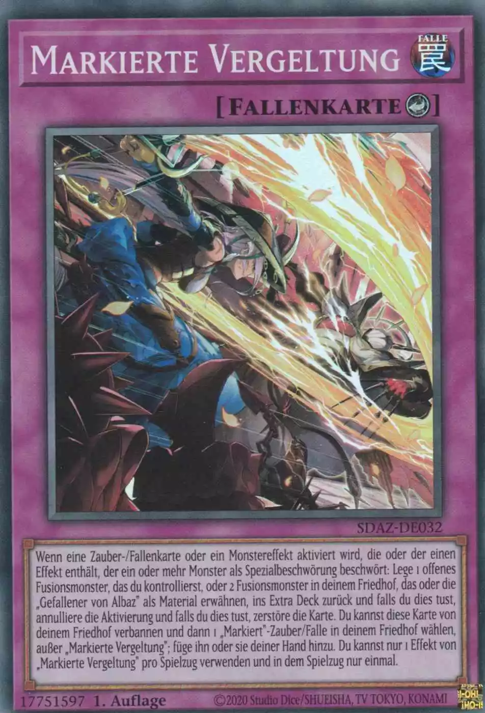 Markierte Vergeltung SDAZ-DE032 ist in Super Rare Yu-Gi-Oh Karte aus Structure Deck Albaz Strike 1.Auflage