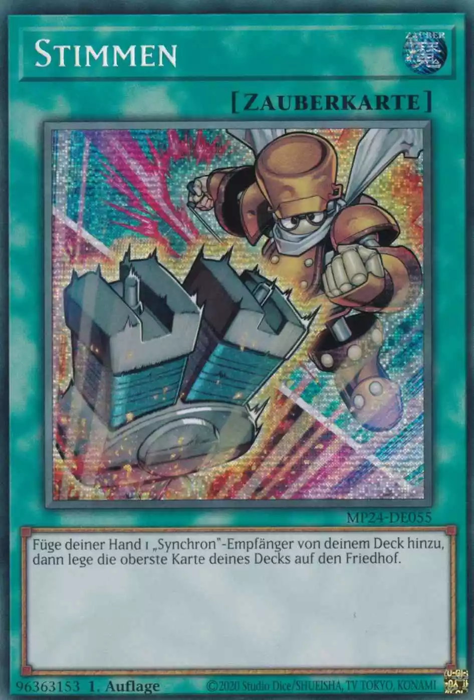 Stimmen (alternativ art) MP24-DE055 ist in Prismatic Secret Rare Yu-Gi-Oh Karte aus 25th Anniversary Tin Dueling Mirrors 1.Auflage