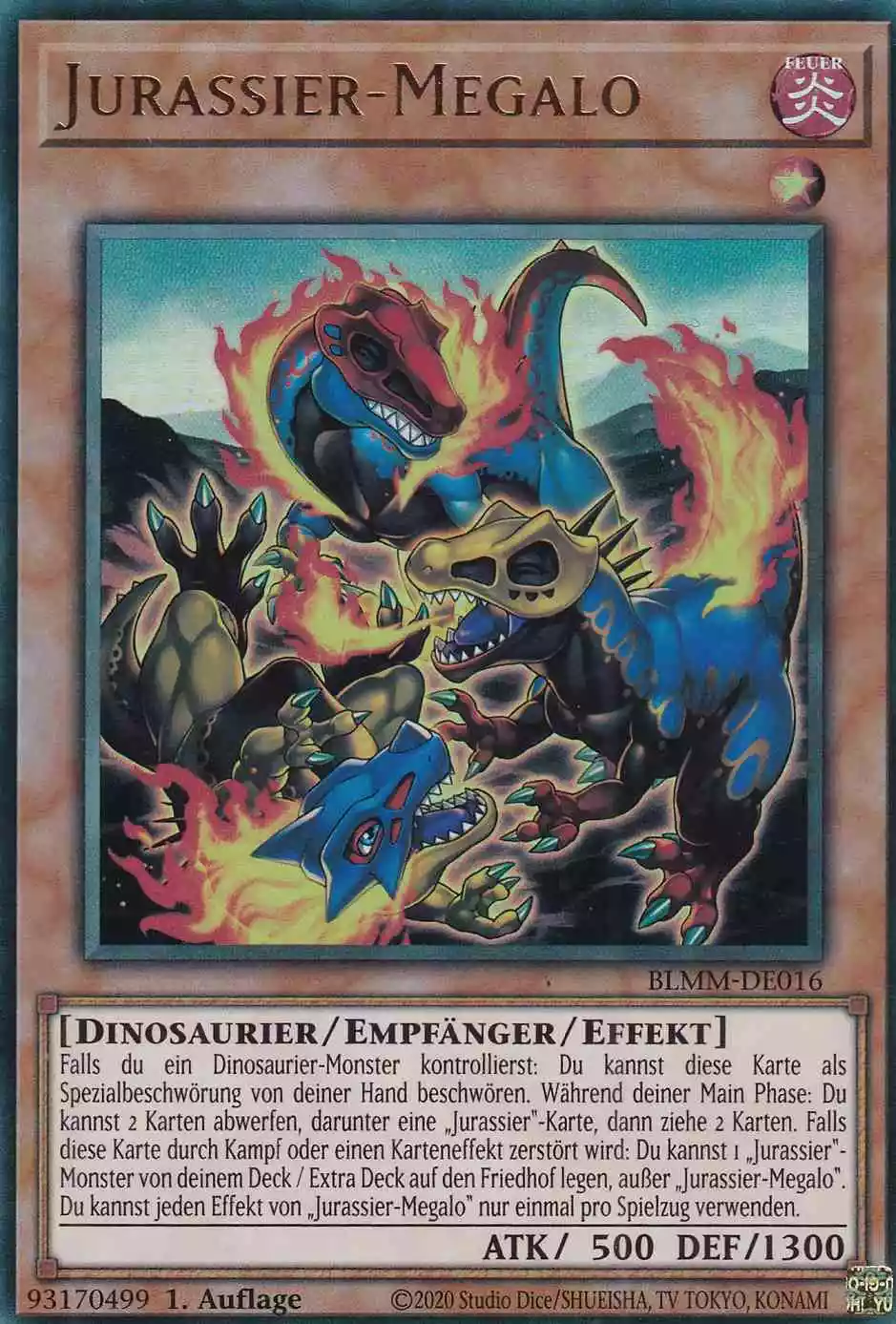 Jurassier-Megalo BLMM-DE016 ist in Ultra Rare Yu-Gi-Oh Karte aus Battles of Legend Monster Mayhem 1.Auflage
