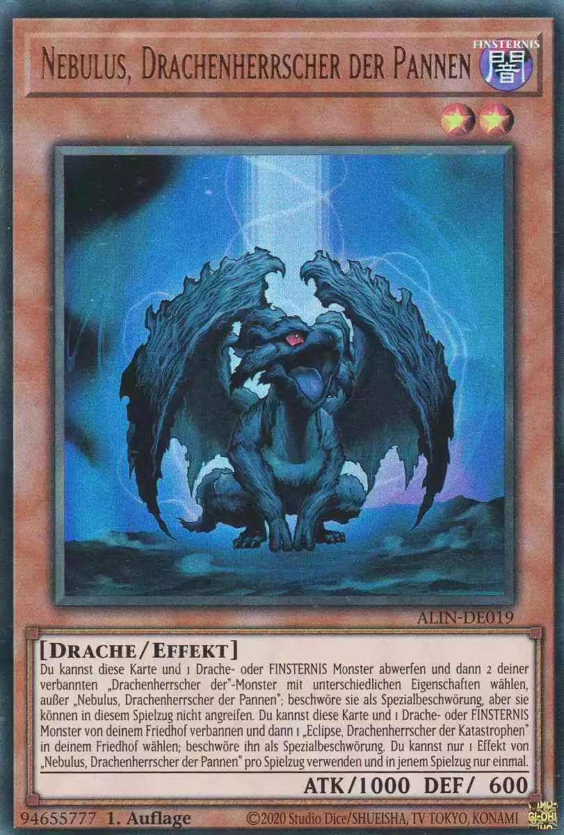 Nebulus, Drachenherrscher der Pannen ALIN-DE019 ist in Ultra Rare Yu-Gi-Oh Karte aus Alliance Insight 1.Auflage