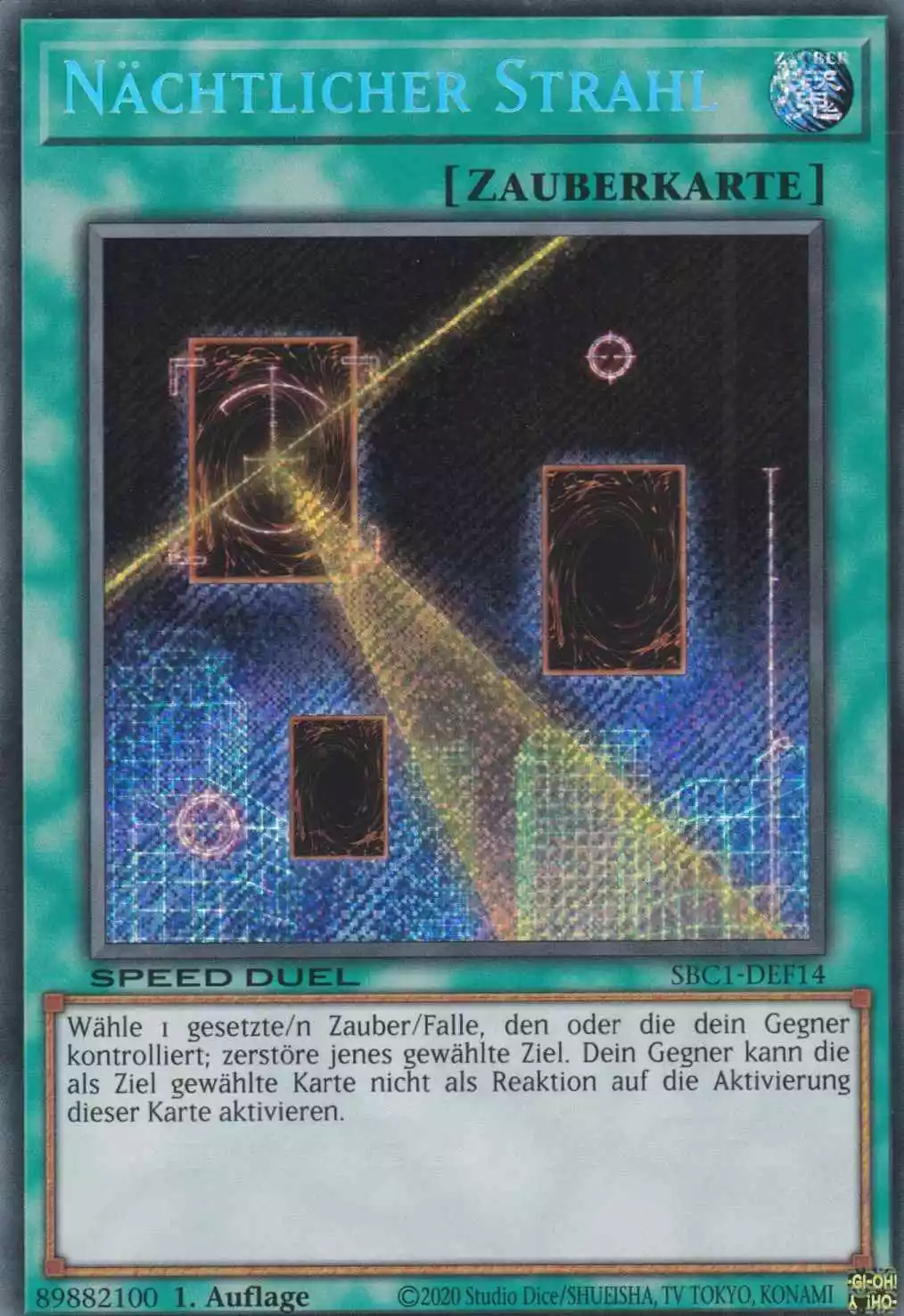 Nächtlicher Strahl SBC1-DEF14 ist in Secret Rare Yu-Gi-Oh Karte aus Streets of Battle City 1.Auflage