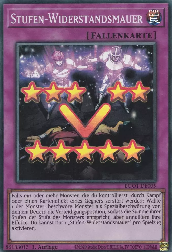 Stufen-Widerstandsmauer EGO1-DE005 ist in Super Rare Yu-Gi-Oh Karte aus Egyptian God Deck Obelisk 1.Auflage