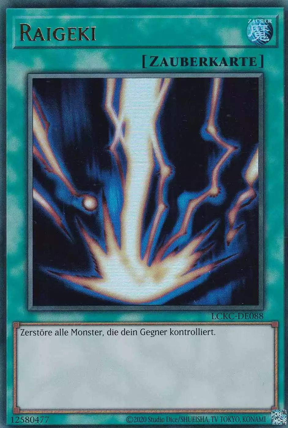 Raigeki Ultra Rare LCKC-DE088 Yugioh Karte Raigeki LCKC-DE088 ist in Ultra Rare Yu-Gi-Oh Karte aus Legendary Collection Kaiba unlimitiert