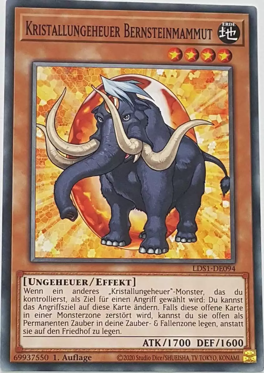 Kristallungeheuer Bernsteinmammut LDS1-DE094 ist in Common Yu-Gi-Oh Karte aus Legendary Duelists: Season 1 1.Auflage