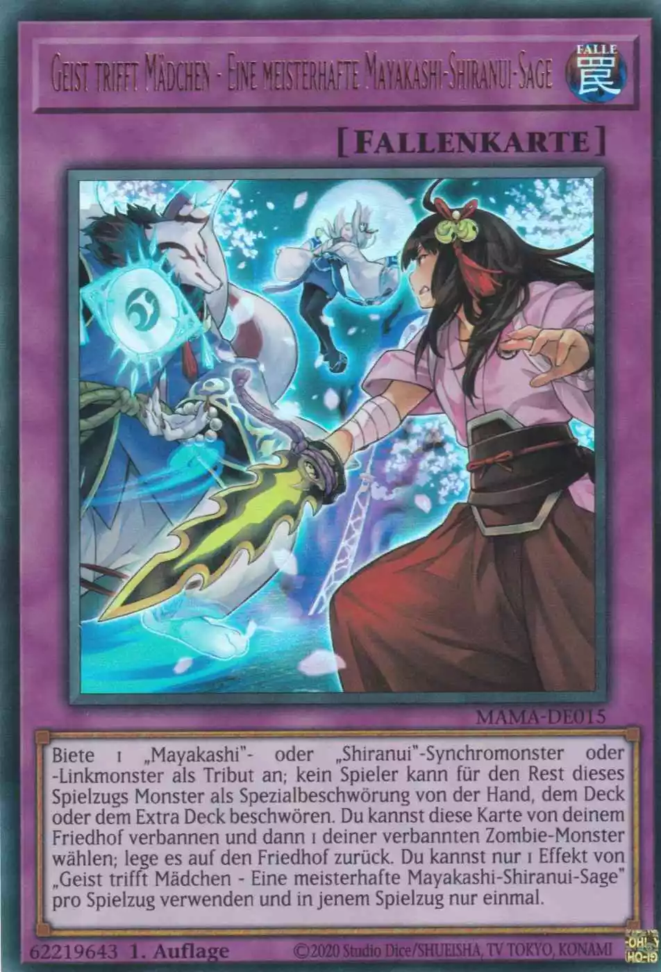 Geist trifft Mädchen - Eine meisterhafte Mayakashi-Shiranui-Sage MAMA-DE015 ist in Ultra Rare Yu-Gi-Oh Karte aus Magnificent Mavens 1.Auflage