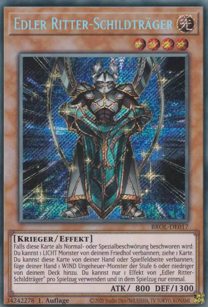 Edler Ritter-Schildträger BROL-DE017 ist in Secret Rare Yu-Gi-Oh Karte aus Brothers of Legend 1.Auflage