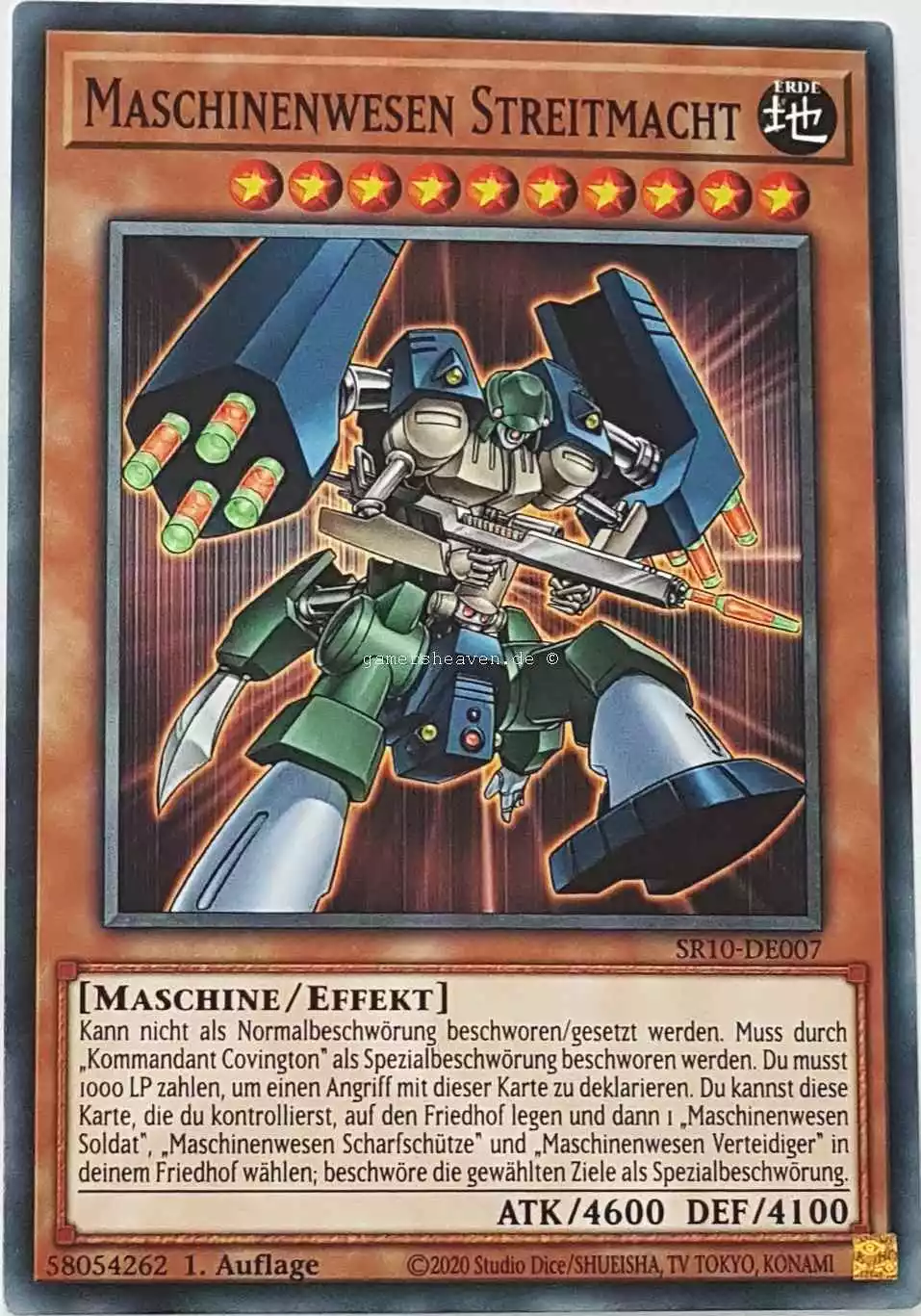 Maschinenwesen Streitmacht SR10-DE007 ist in Common Yu-Gi-Oh Karte aus Structure Deck: Mechanized Madness 1.Auflage