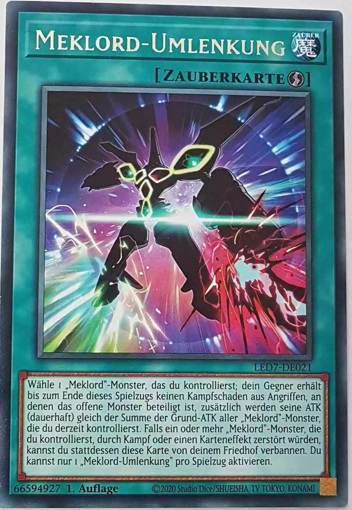 Meklord-Umlenkung LED7-DE021 ist in Rare Yu-Gi-Oh Karte aus Legendary Duelists Rage of Ra 1.Auflage