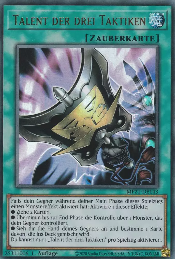 Talent der drei Taktiken MP21-DE143 ist in Ultra Rare Yu-Gi-Oh Karte aus Tin of Ancient Battles 1.Auflage