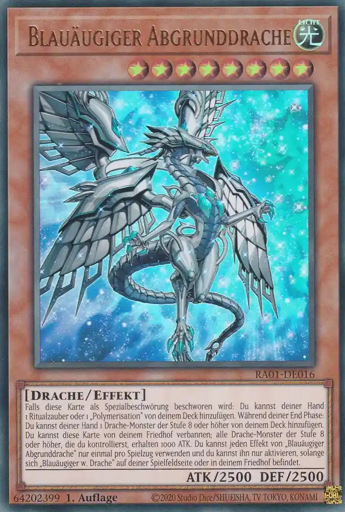 Blauäugiger Abgrunddrache RA01-DE016 ist in Ultra Rare Yu-Gi-Oh Karte aus 25th Anniversary Rarity Collection 1.Auflage