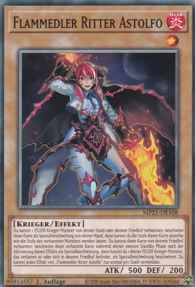 Flammedler Ritter Astolfo MP21-DE108 ist in Common Yu-Gi-Oh Karte aus Tin of Ancient Battles 1.Auflage