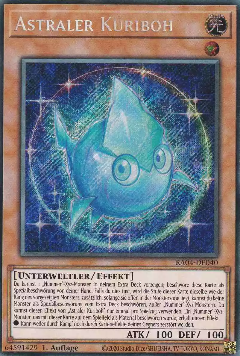 Astraler Kuriboh RA04-DE040 ist in Secret Rare Yu-Gi-Oh Karte aus Quarter Century Stampede 1.Auflage