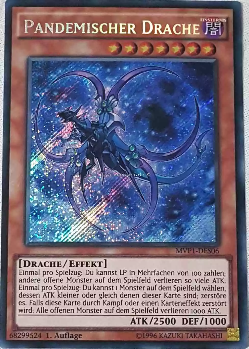 Pandemischer Drache MVP1-DES06 ist in Secret Rare aus The Dark Side of Dimensions Movie Pack Secret Edition 1.Auflage