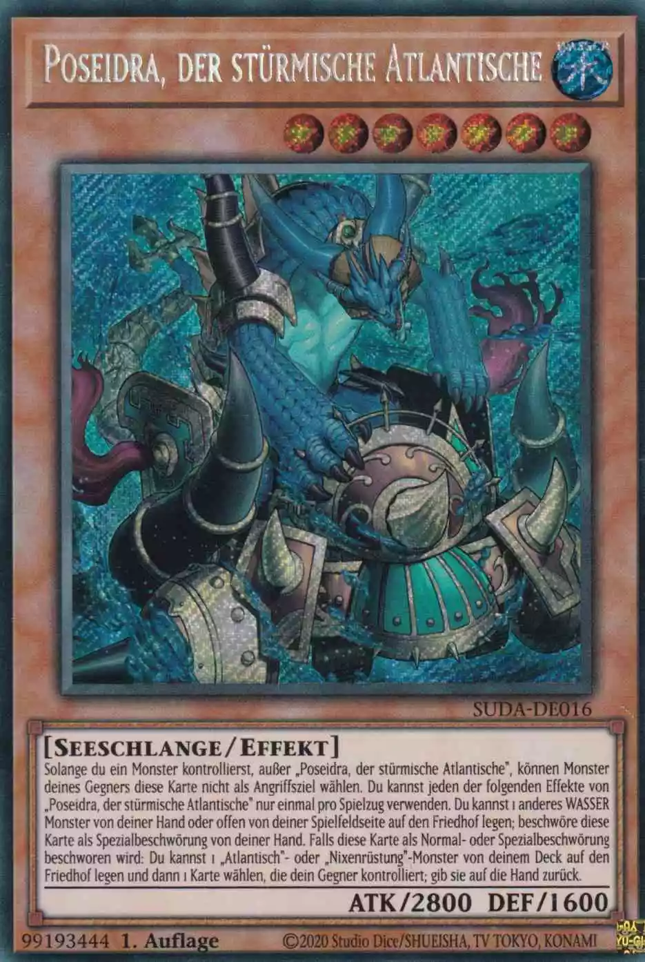 Poseidra, der stürmische Atlantische SUDA-DE016 ist in Secret Rare Yu-Gi-Oh Karte aus Supreme Darkness 1.Auflage